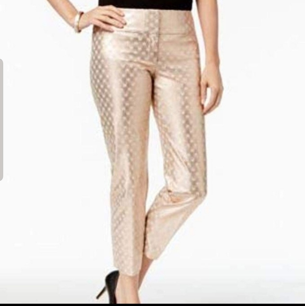 Alfani Rose Gold Foil print ankle cropped pants